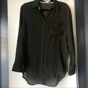 Free People Dark Green Button Down Top Size S